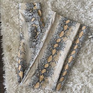 PLT Snakeskin Print Wide Leg Leather Pants